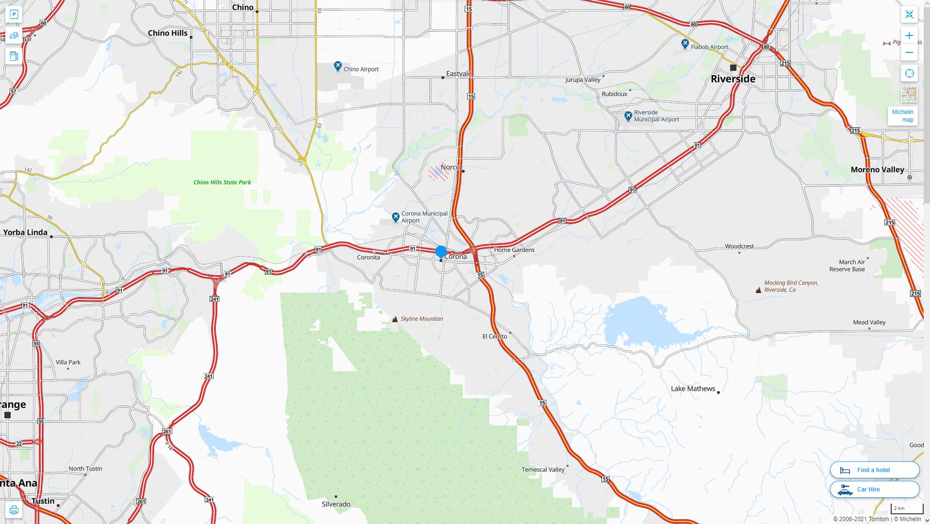 Corona California Highway and Road Map